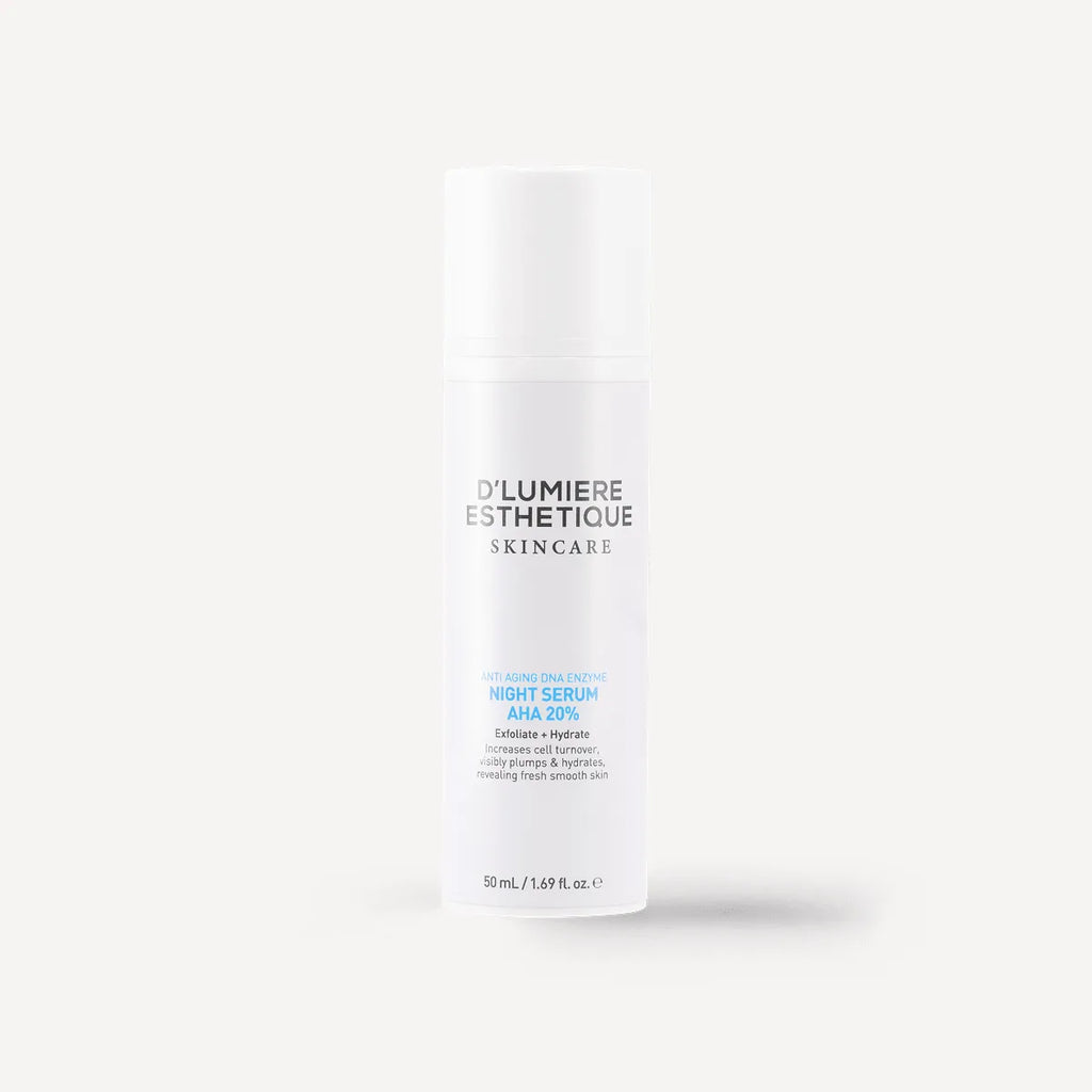Skincare serum bottle labeled 'D'Lumiere Esthetique' on a white background