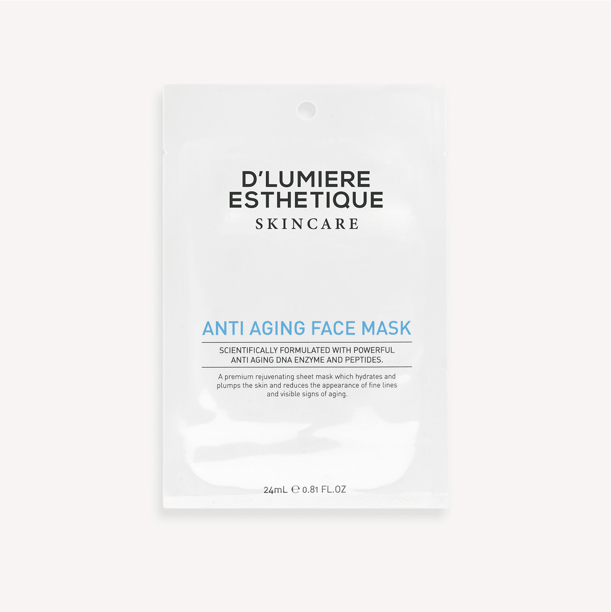 Anti-aging face mask packaging with 'D'Lumiere Esthetique' branding on a white background