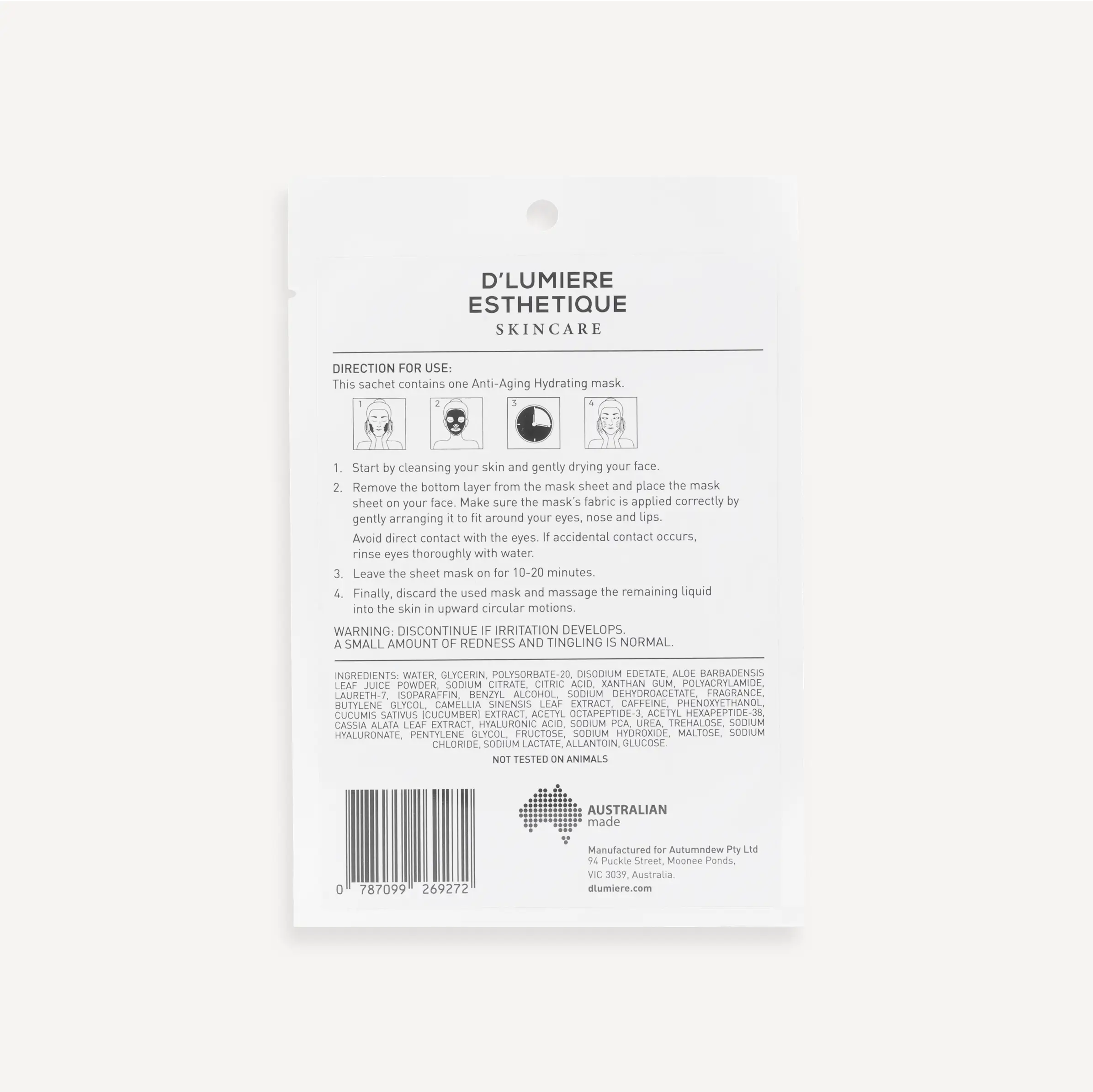 Back of a skincare product packaging with 'D'Lumiere Esthetique' branding and text.