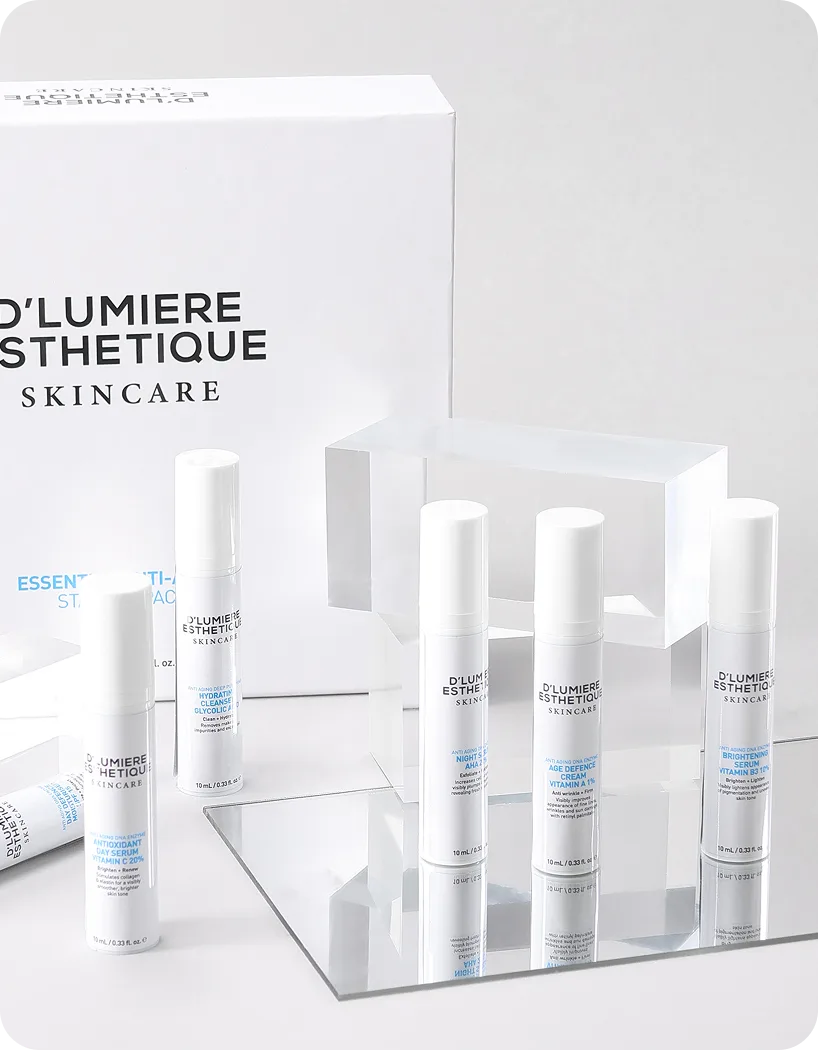 Délèlumánier ésthetique skincare products on a white background